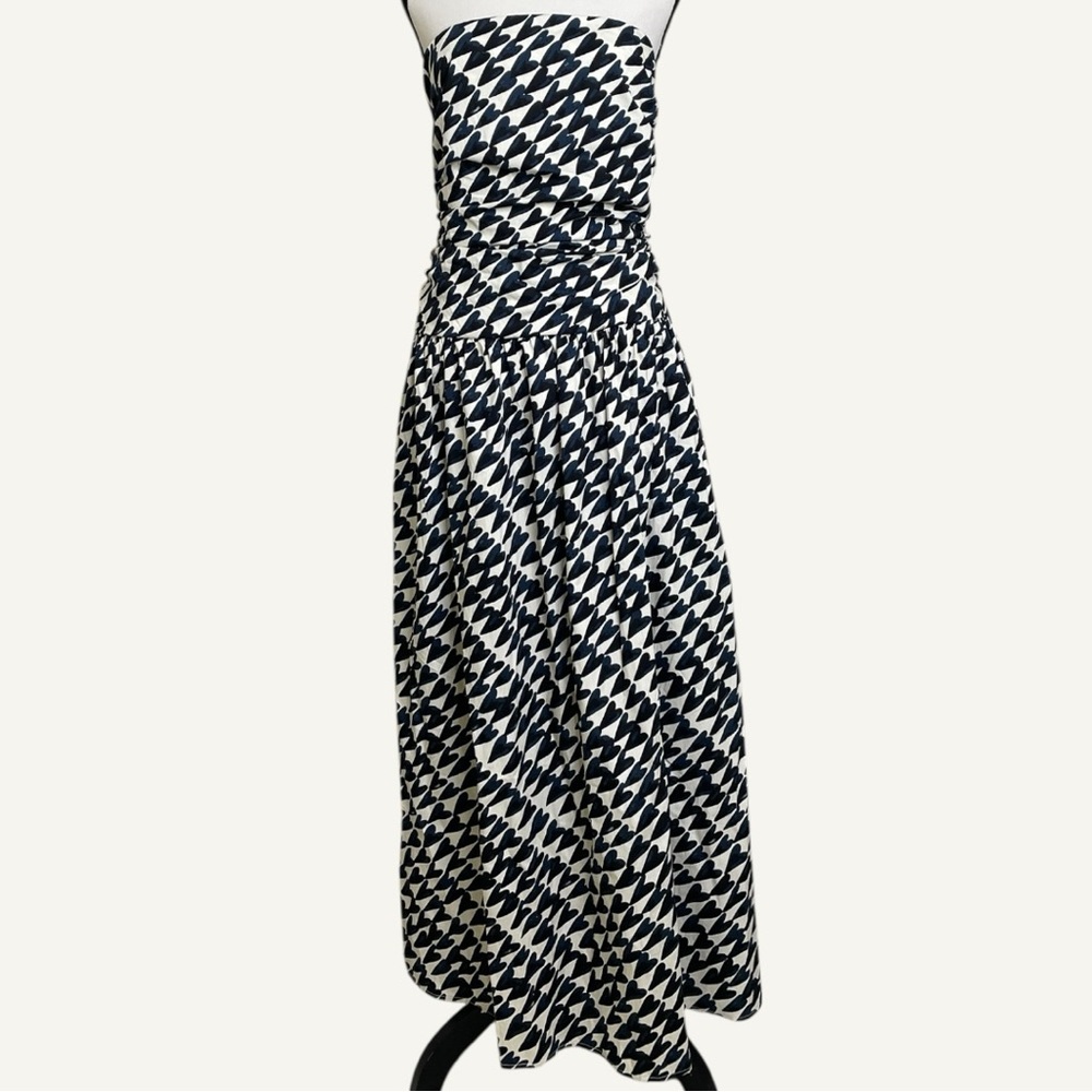 Band of the Free Free People Strapless Maxi Dress Smocked Back Blue White Print - Picture 2 of 14